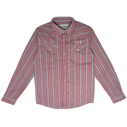 Children's Vintage Blue and Red Stripe LS Pearl Snap Shirt