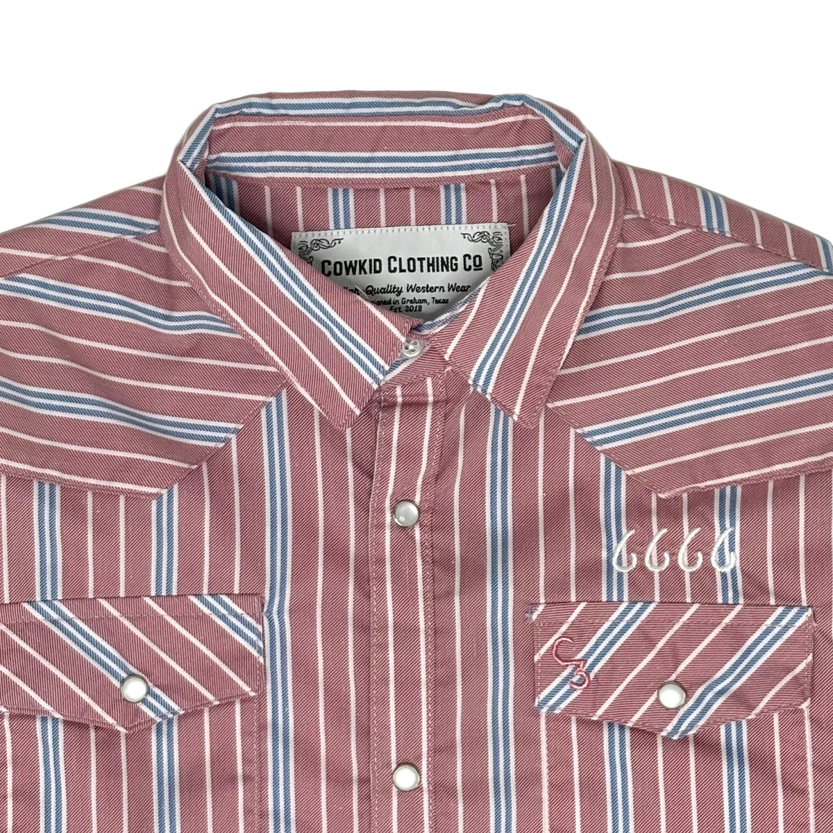 Children's Vintage Blue and Red Stripe LS Pearl Snap Shirt