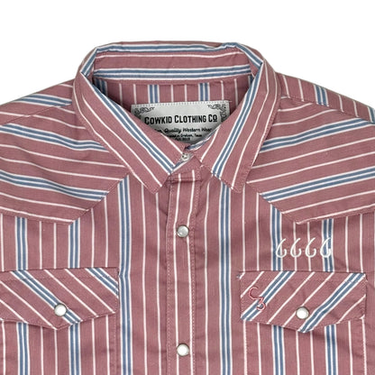 Children's Vintage Blue and Red Stripe LS Pearl Snap Shirt