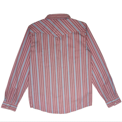 Children's Vintage Blue and Red Stripe LS Pearl Snap Shirt