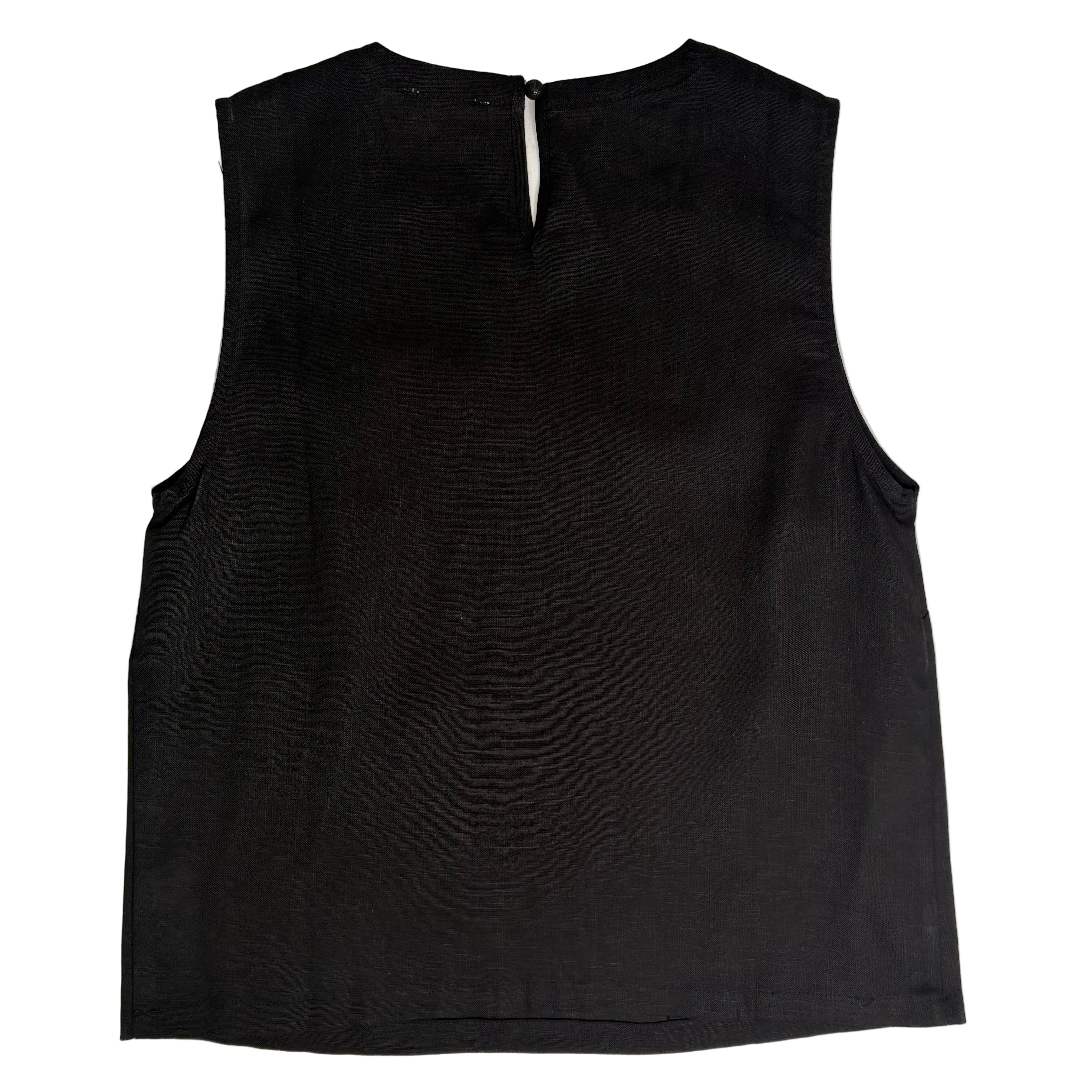 Four Sixes Black Linen Sleeveless Keyhole Top