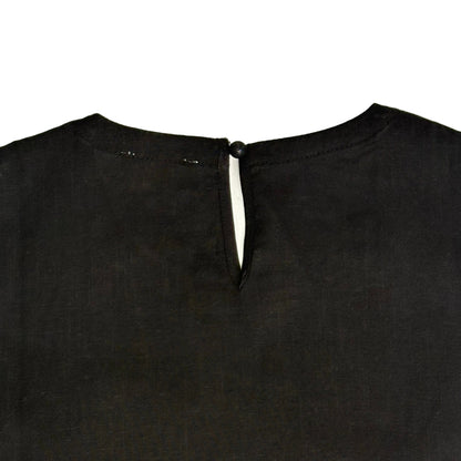Four Sixes Black Linen Sleeveless Keyhole Top