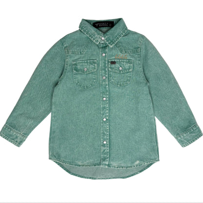 Girls Jade Denim Pearl Snap Long Sleeve Shirt