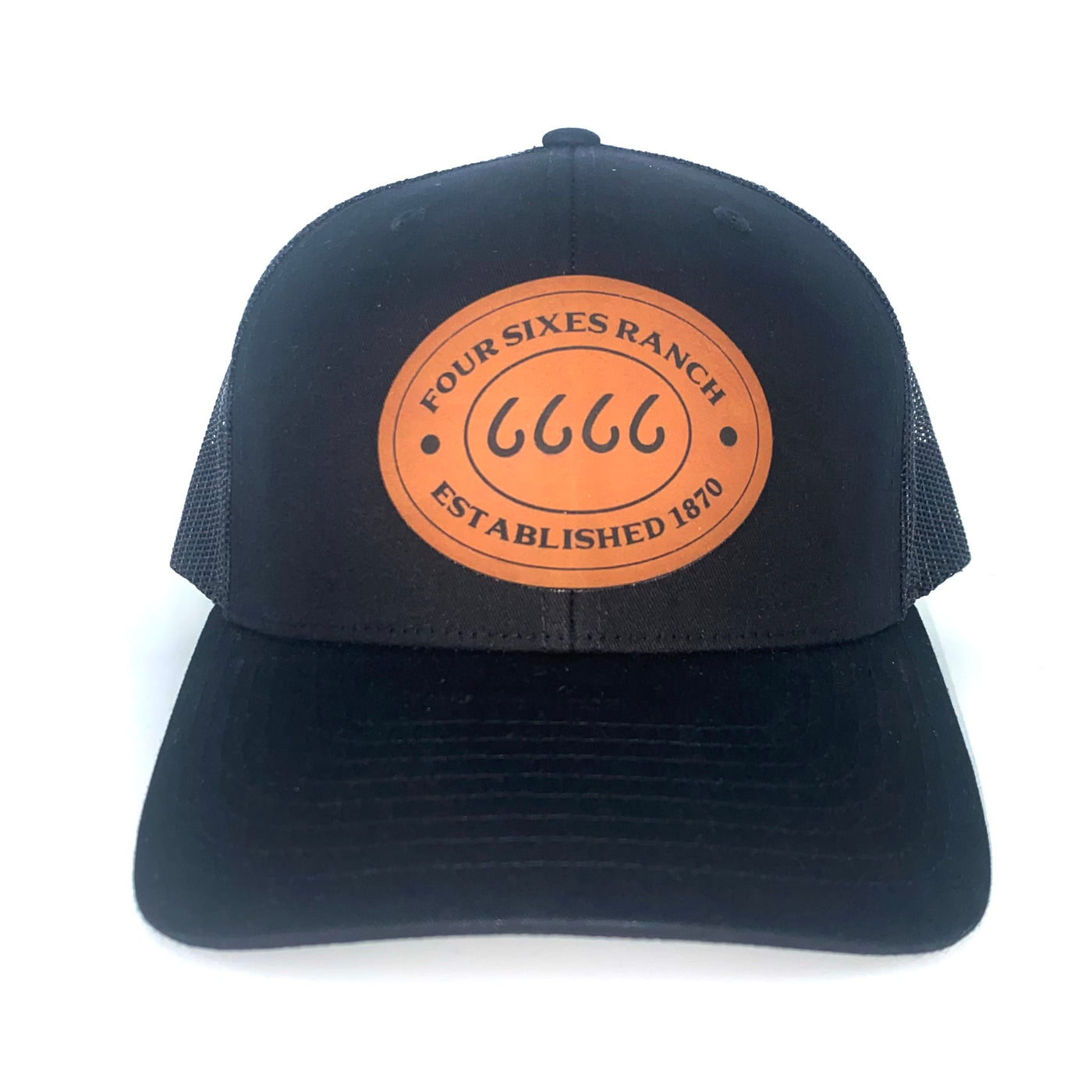 Four Sixes Brown Leather Patch Trucker-Black