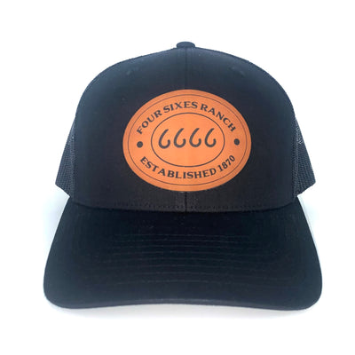 Four Sixes Brown Leather Patch Trucker-Black