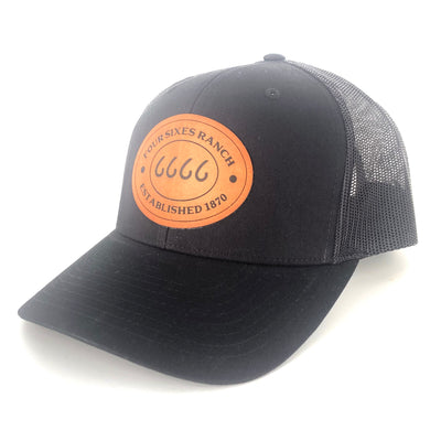 Four Sixes Brown Leather Patch Trucker-Black