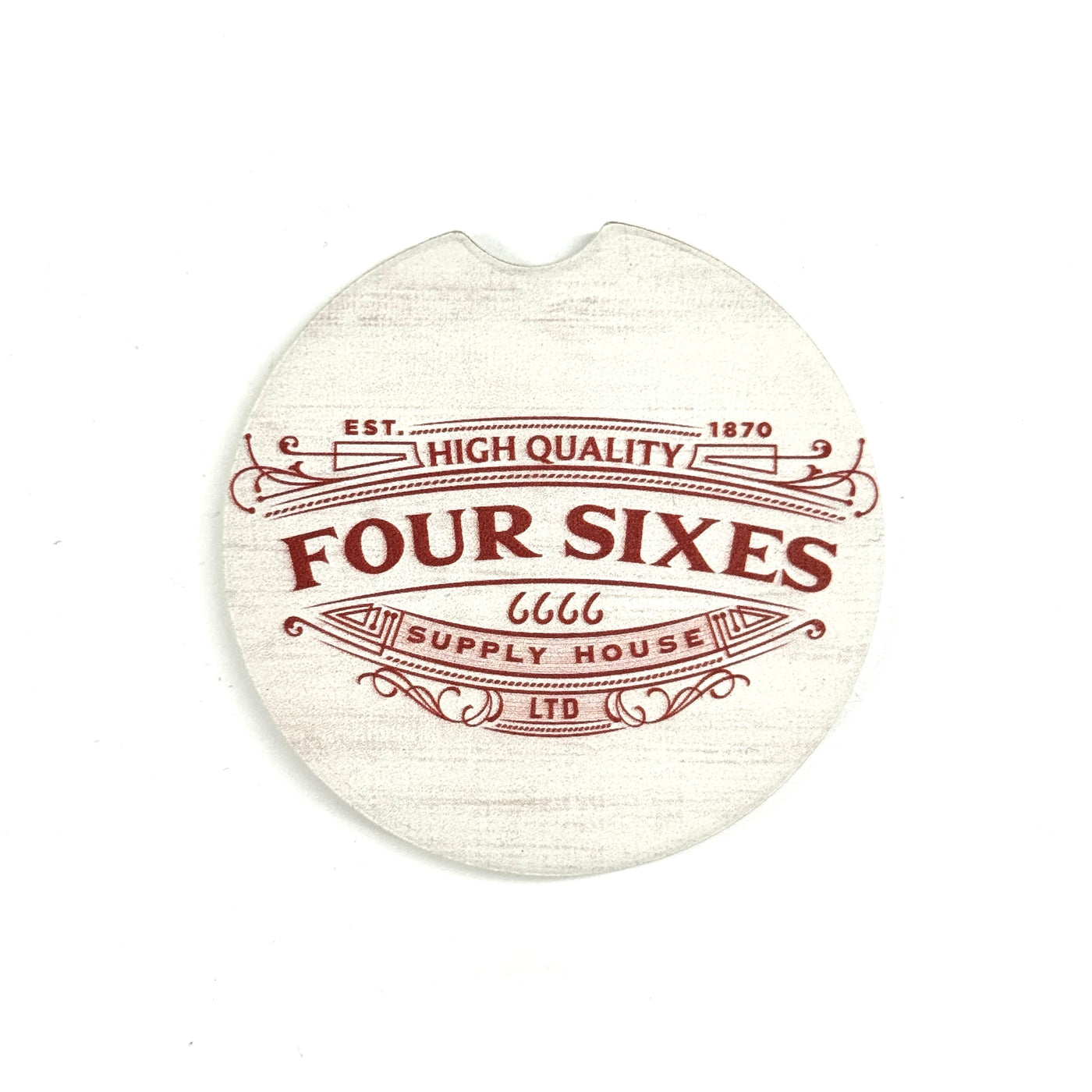 White Four Sixes Supply House Logo Car Coaster- Set of 2