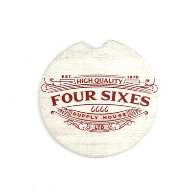 White Four Sixes Supply House Logo Car Coaster- Set of 2