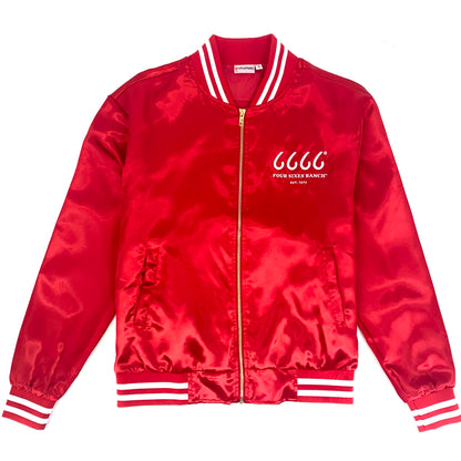 Four Sixes Red Satin Bomber Jacket