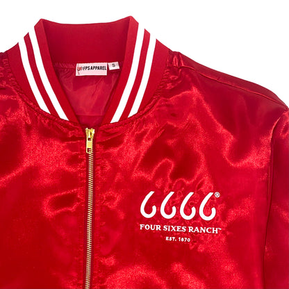 Four Sixes Red Satin Bomber Jacket