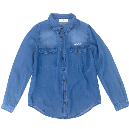 Four Sixes Ladies Casual Chambray Button Down-Blue