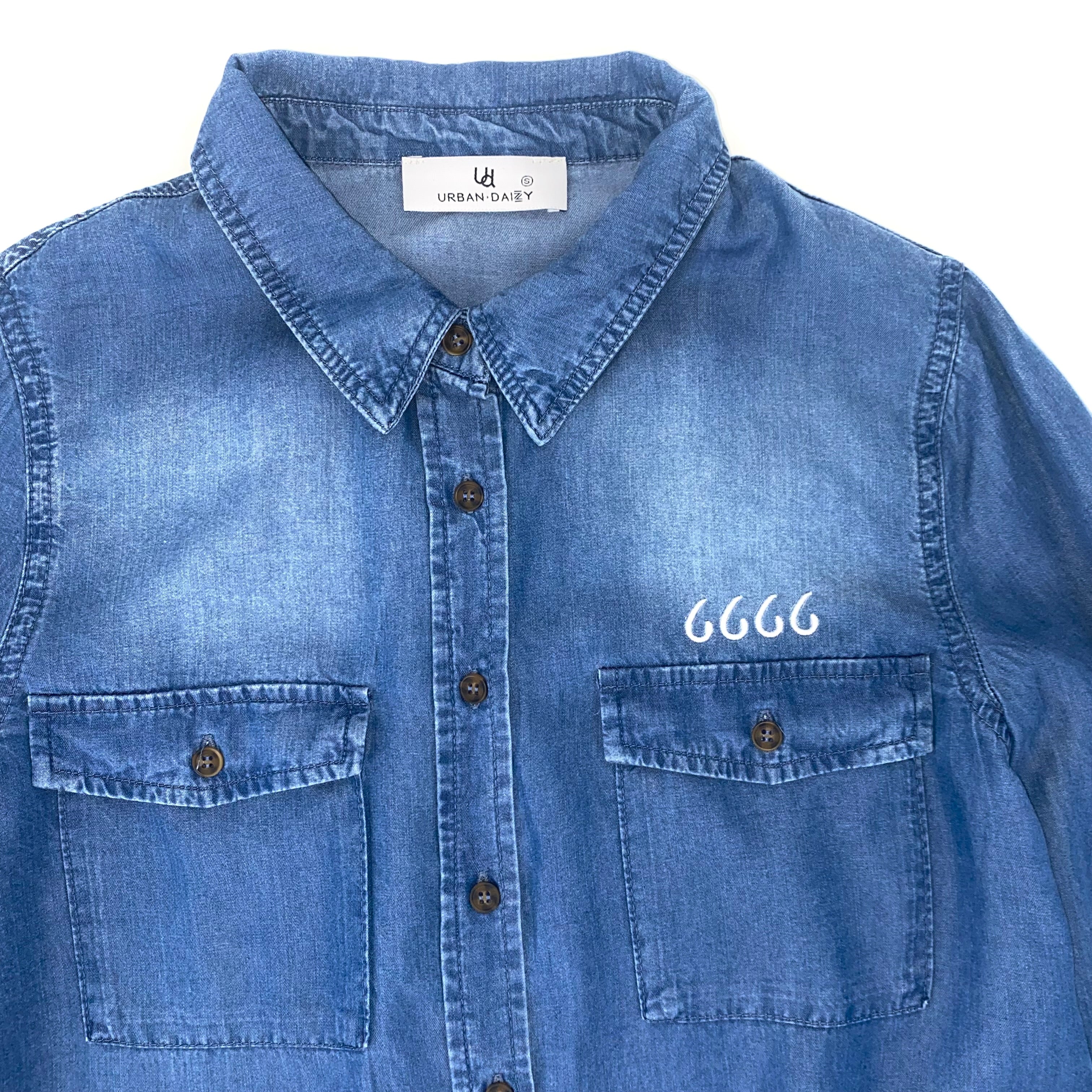 Four Sixes Ladies Casual Chambray Button Down-Blue