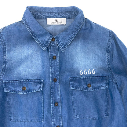 Four Sixes Ladies Casual Chambray Button Down-Blue