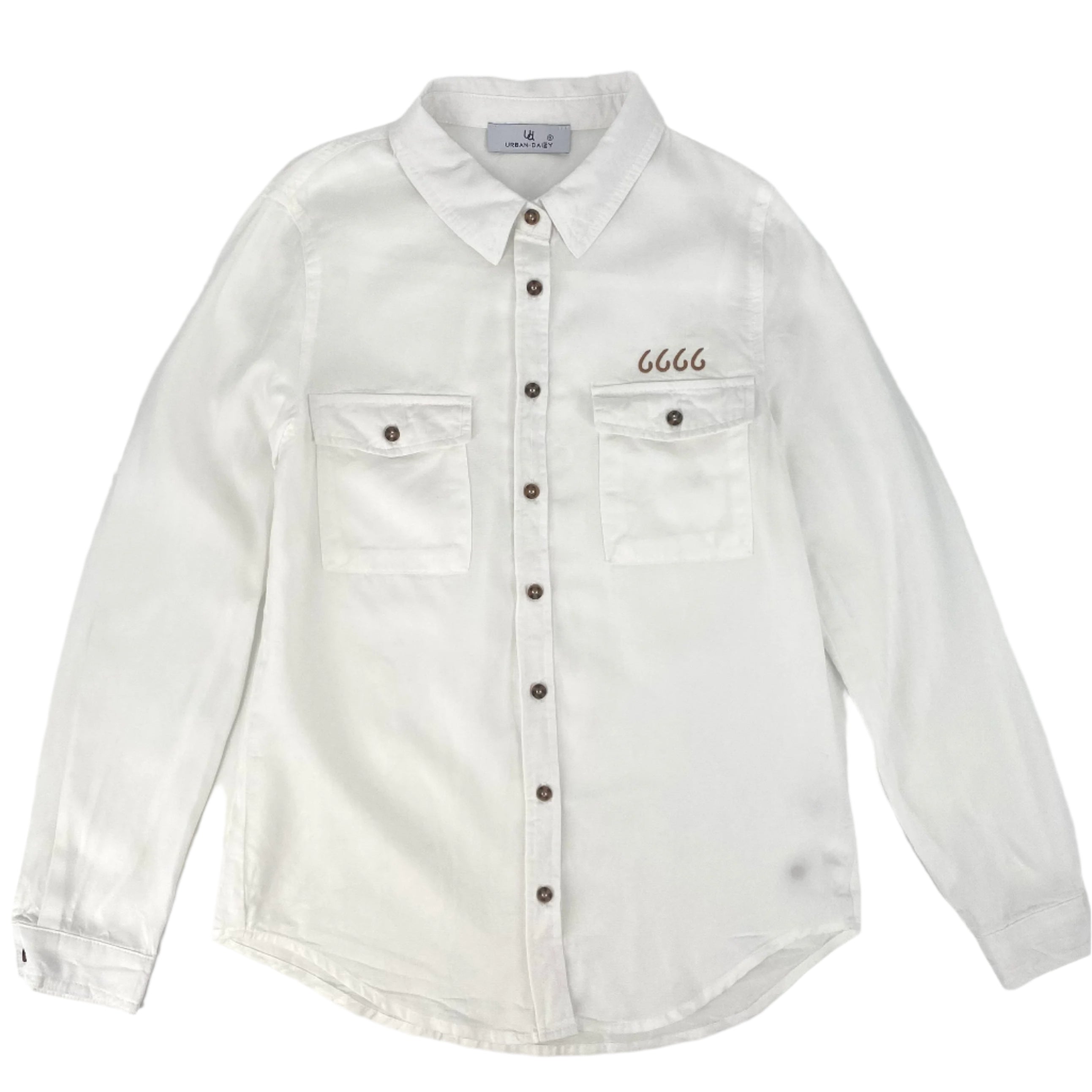 Four Sixes Ladies Casual Chambray Button Down-White