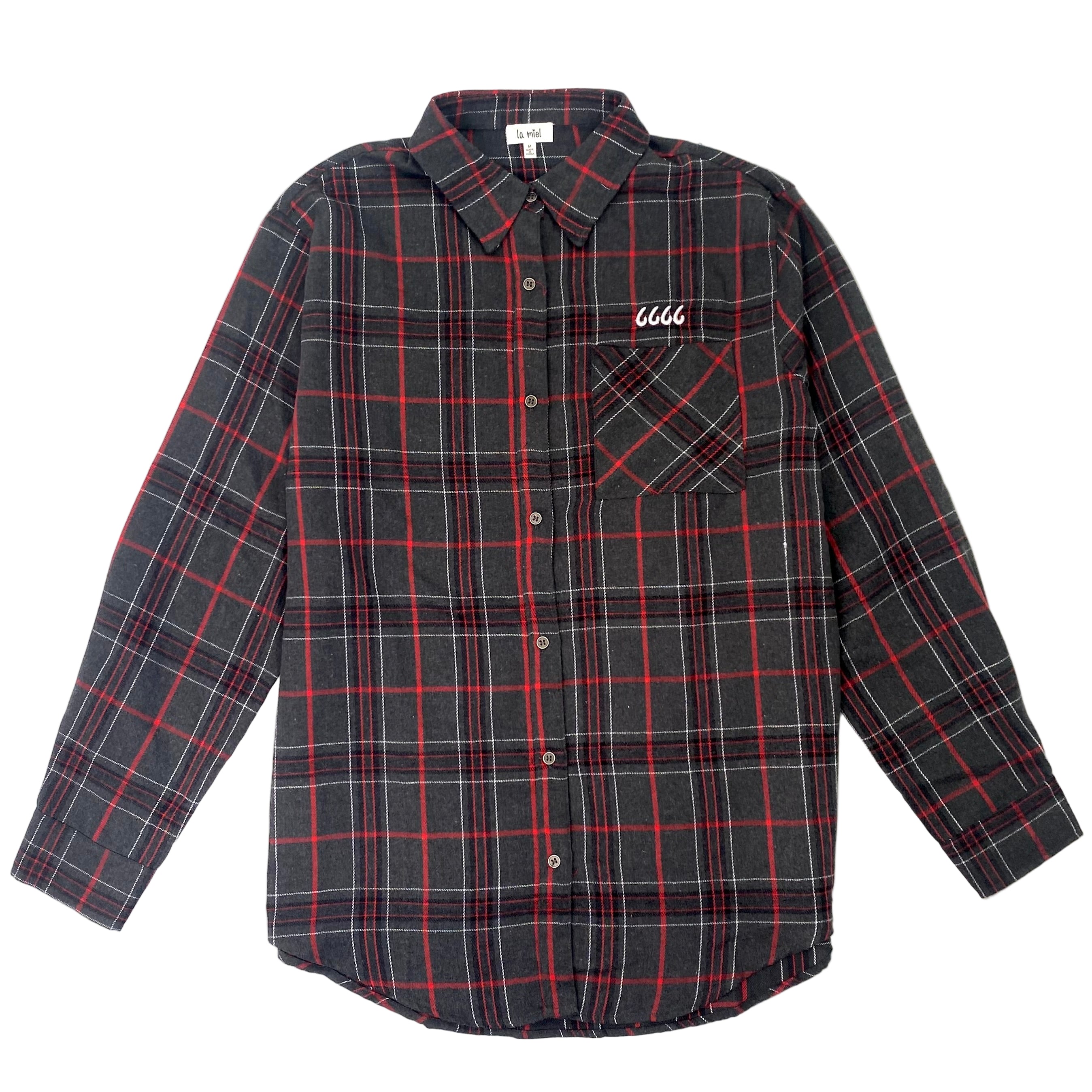 Ladies Loose Fit Button-Down Plaid Shirt