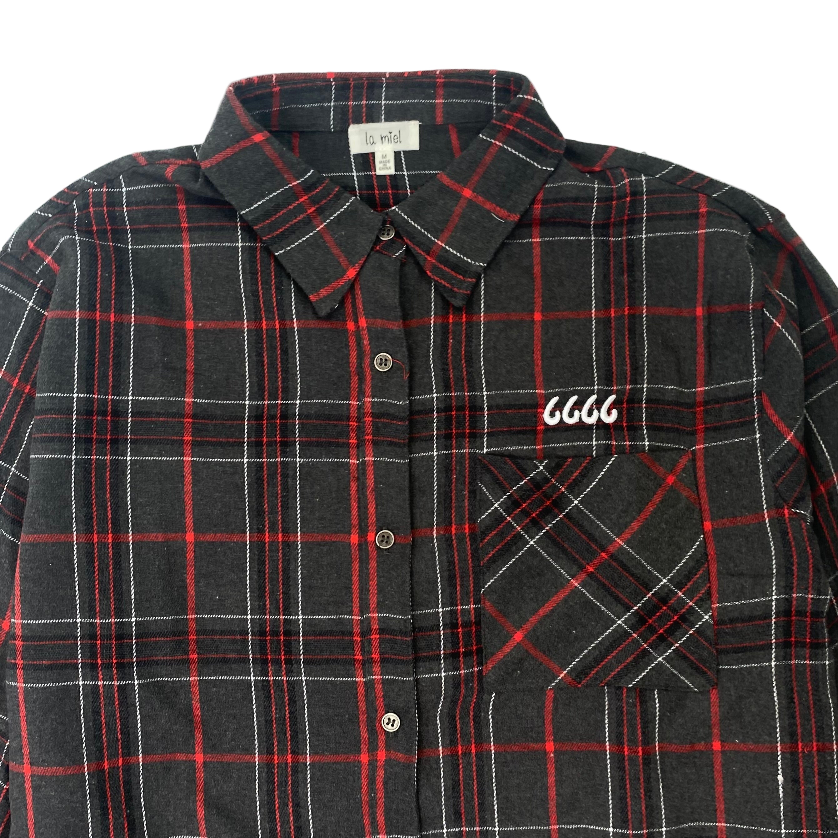 Ladies Loose Fit Button-Down Plaid Shirt