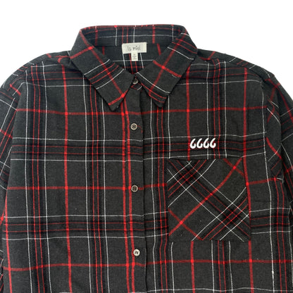 Ladies Loose Fit Button-Down Plaid Shirt