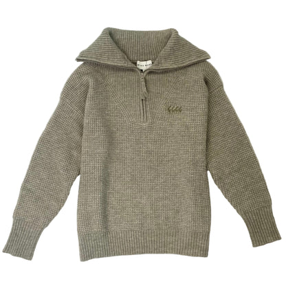 Waffle Pattern Half-Zip Sweater Top