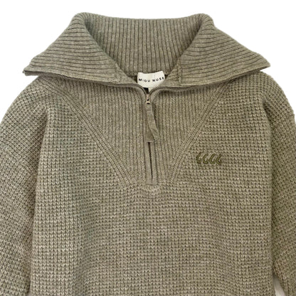 Waffle Pattern Half-Zip Sweater Top