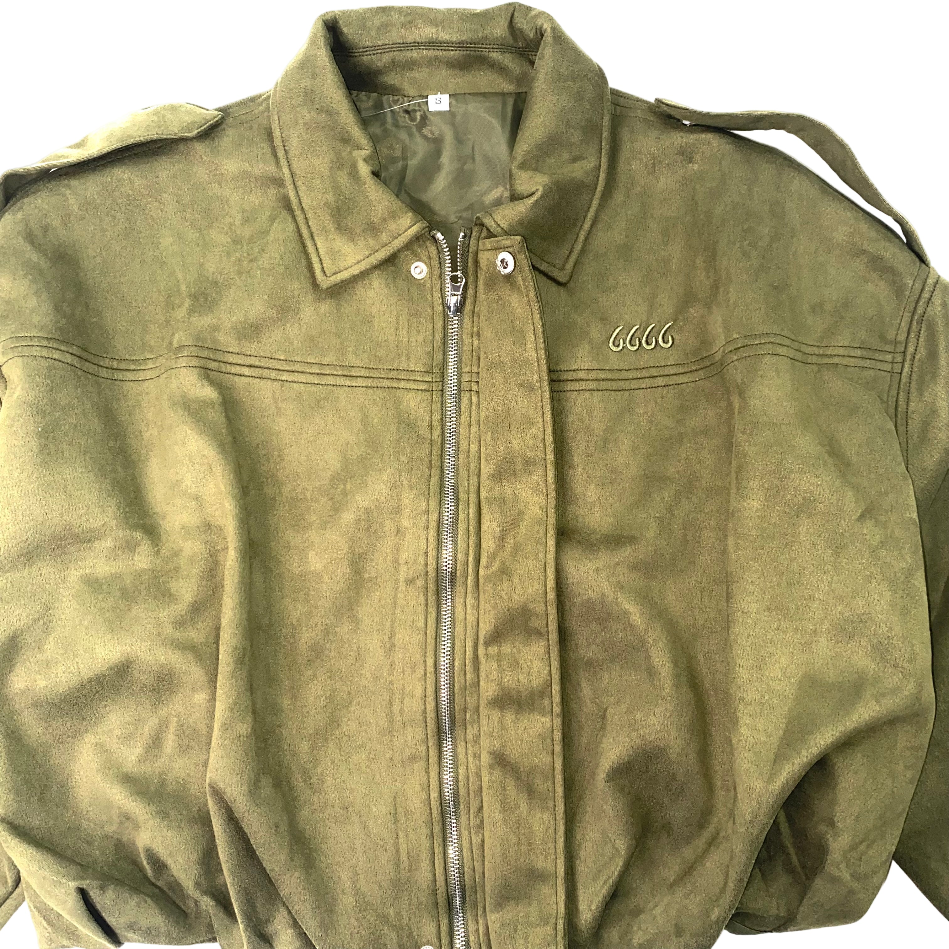 Ladies Faux Suede Bomber Jacket - Army Green