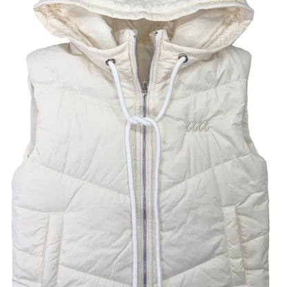 Hooded Puffer Double Slip Pocket Waistcoat - White
