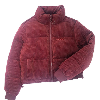 Quilted Corduroy Puffer Jacket - Wine