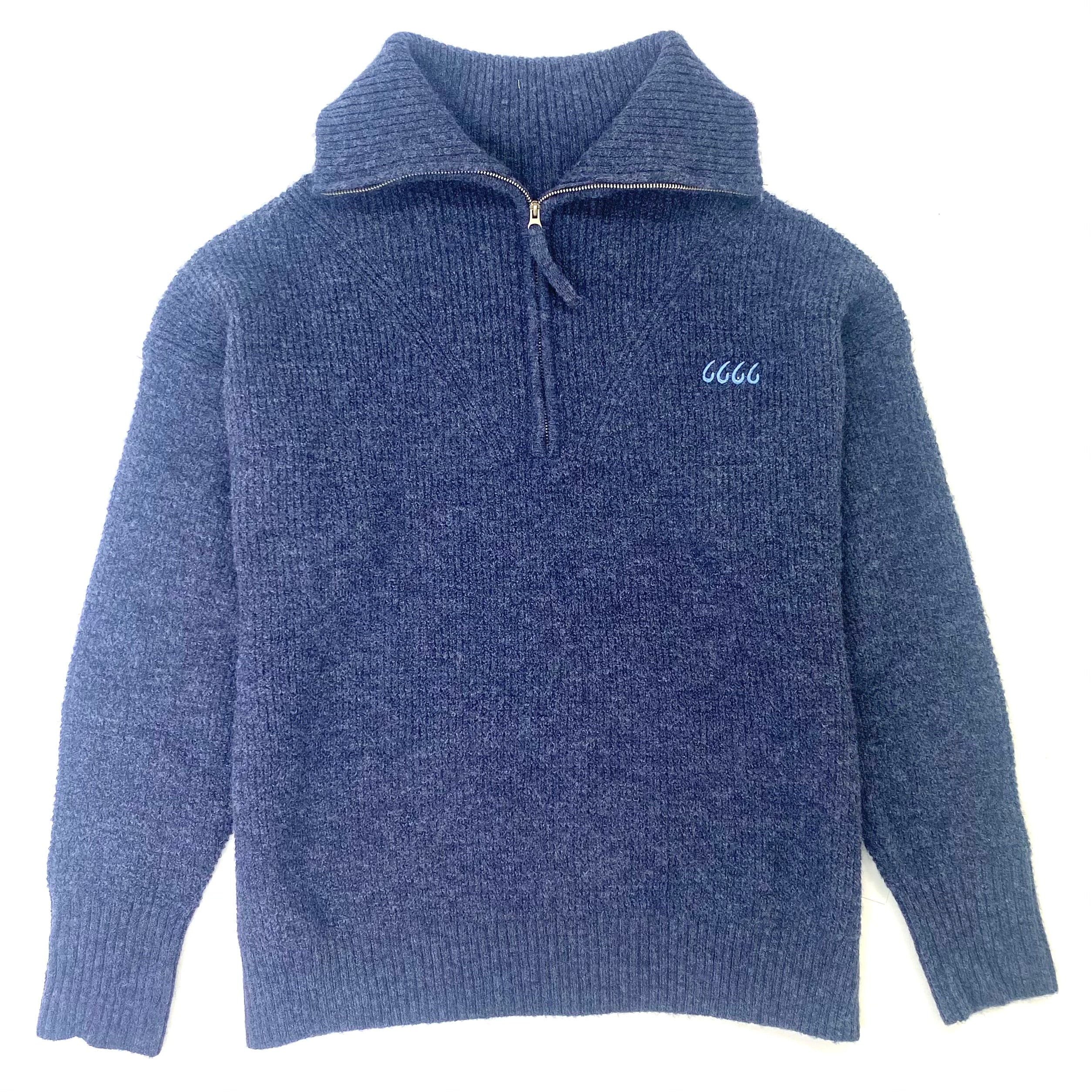 Waffle Pattern Half-Zip Sweater - Navy