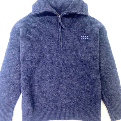 Waffle Pattern Half-Zip Sweater - Navy