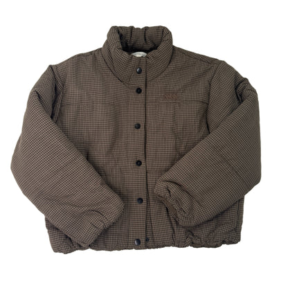 Ladies Brown Gingham Puffer Jacket