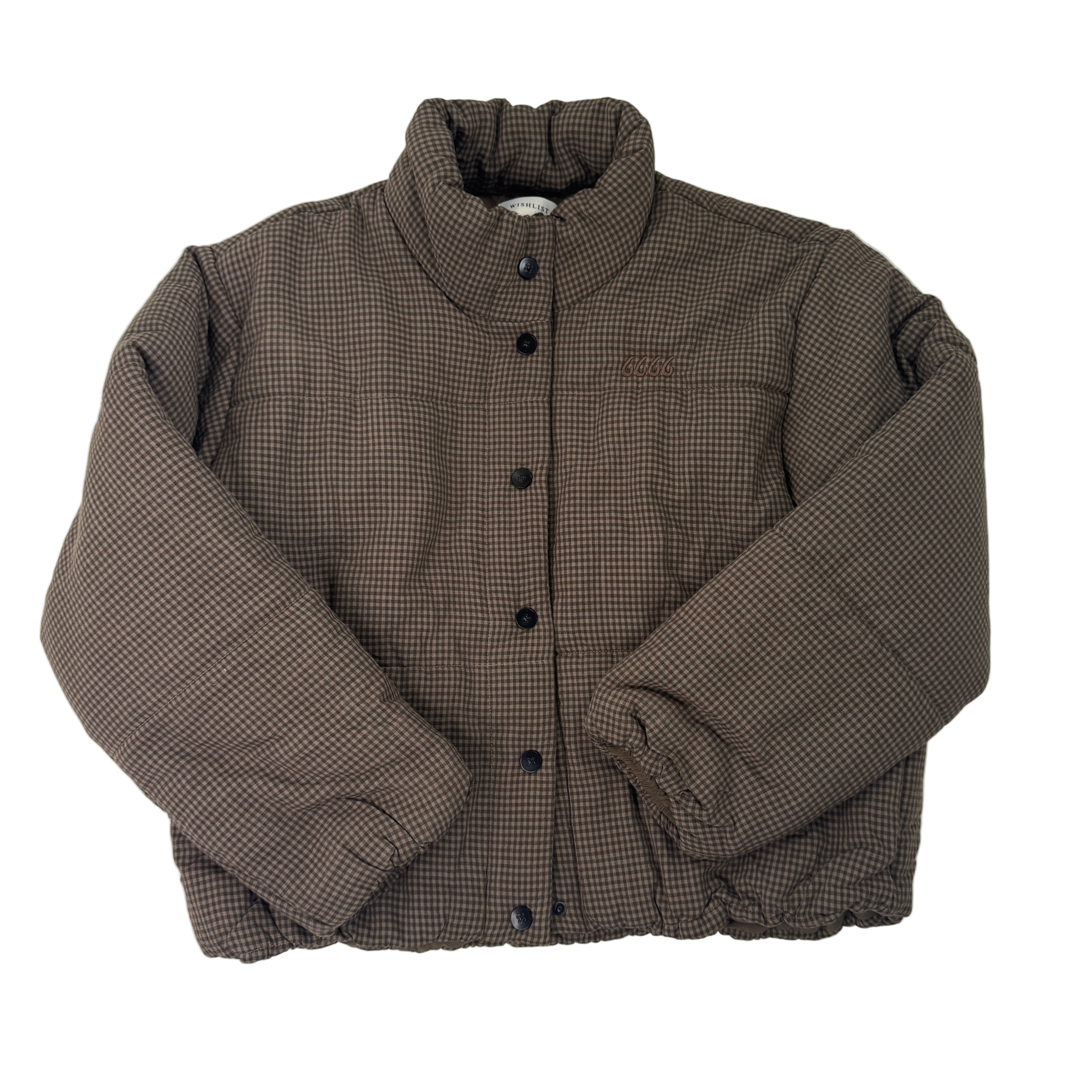 Ladies Brown Gingham Puffer Jacket
