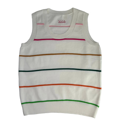 White Sweater Tank with Multicolor Stripes