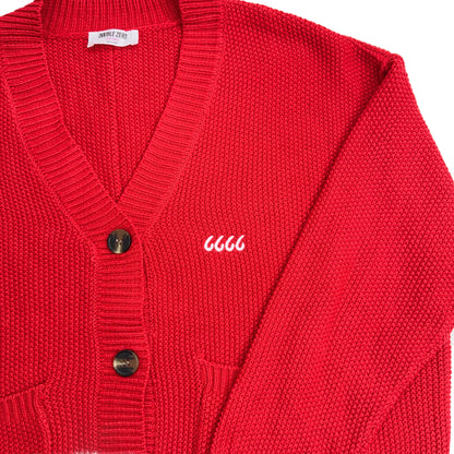 Button-Front Oversized Cardigan - Red