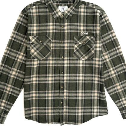 Long Sleeve Plaid Button-Down Dark Olive