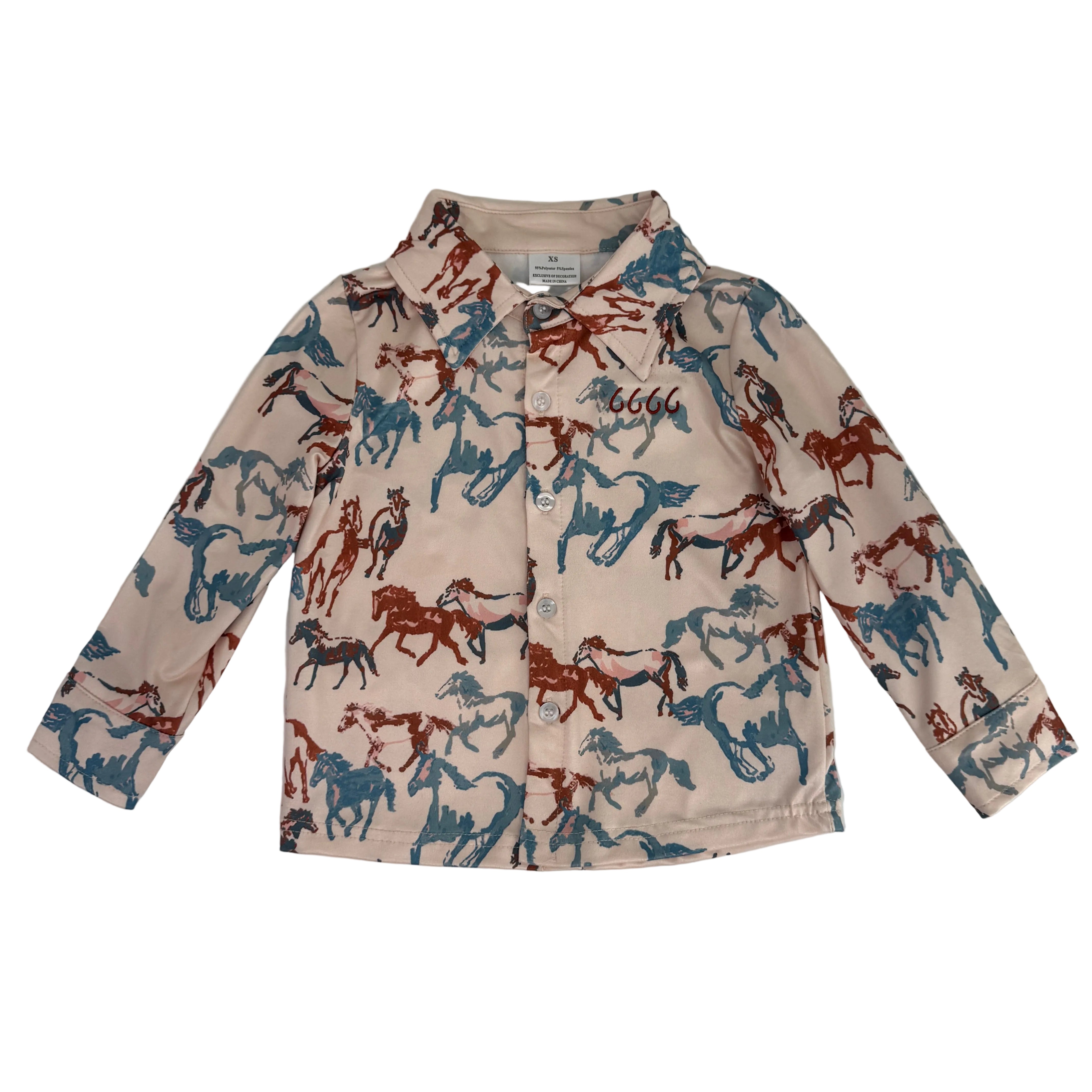 Children’s Horse Print Western Button-Up Long-Sleeve