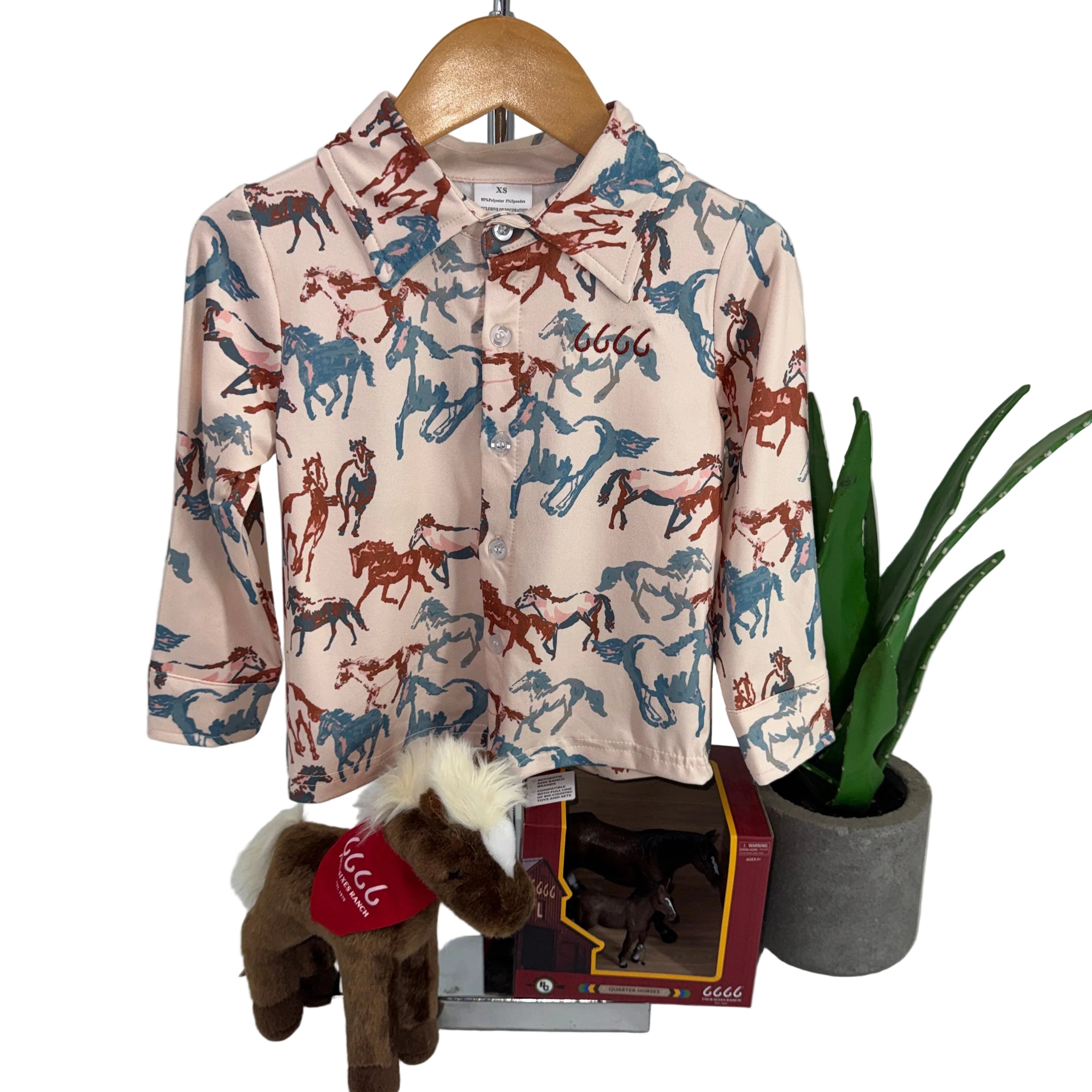 Children’s Horse Print Western Button-Up Long-Sleeve