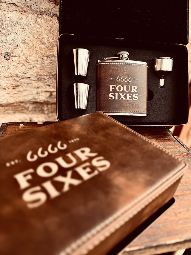 Four Sixes Leather Flask Set with Case