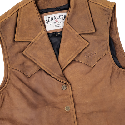 Schaefer Ladies Bowie Leather Vest- Whiskey