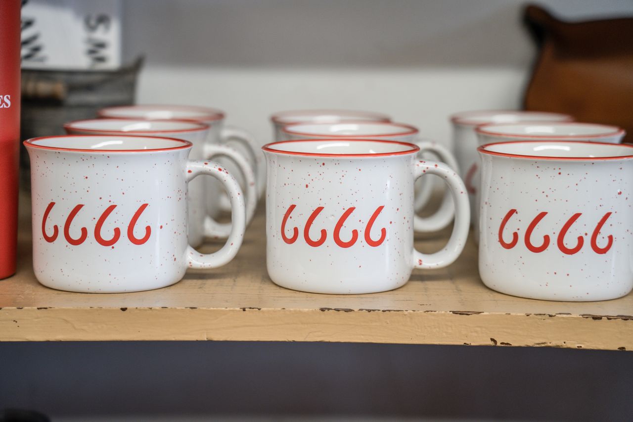 White/Red Speckled Ceramic Camp Mug