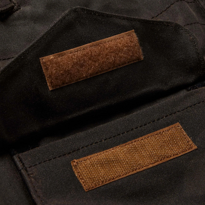 Schaefer Rangewax Drifter Coat in Oak pocket with velcro