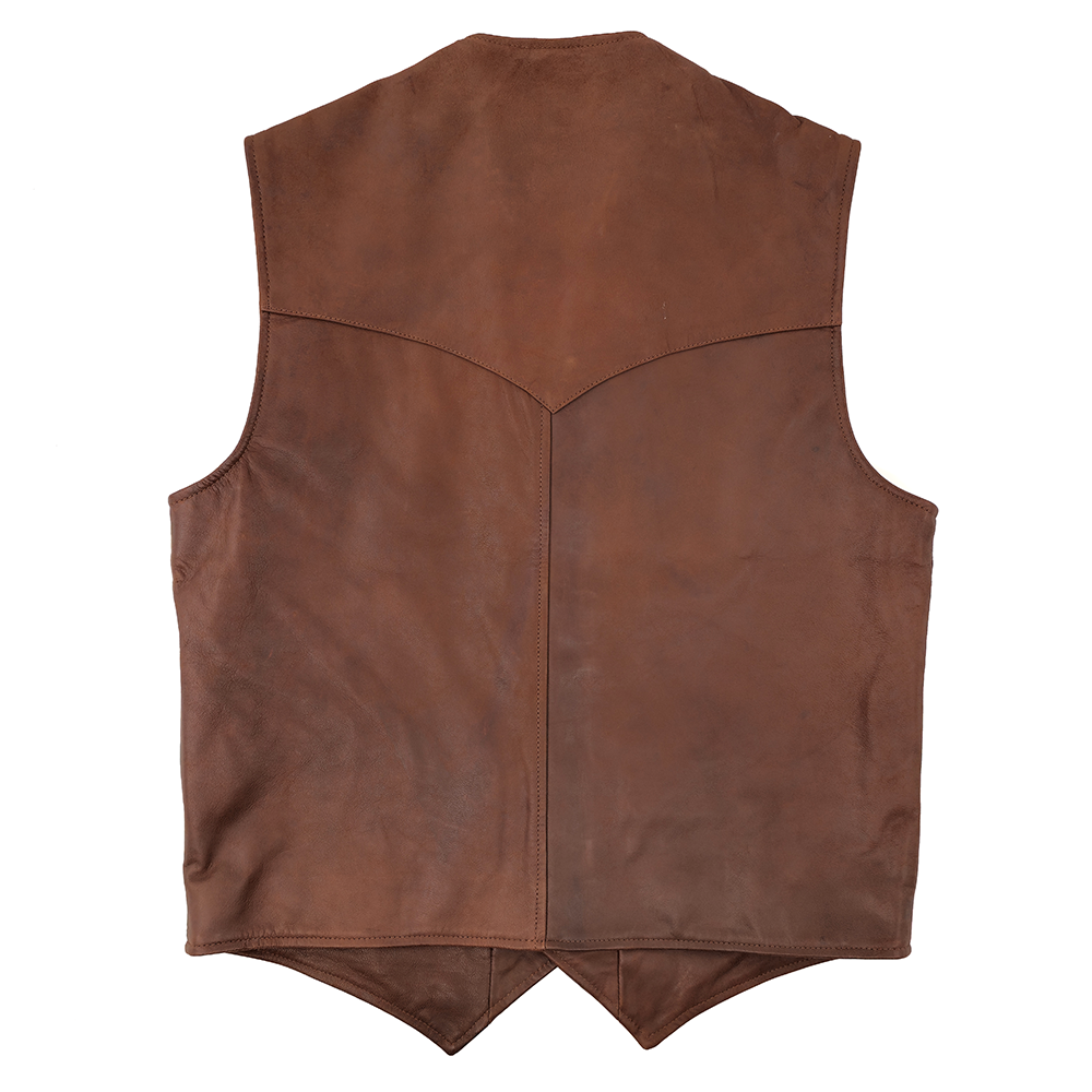 Schaefer Bowie Leather Vest Back- Whiskey