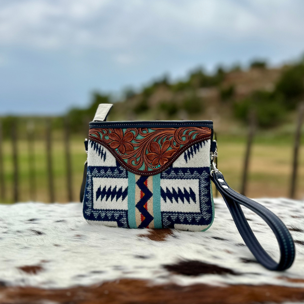 Southwest Collection, Limited Edition Navy & Aqua Wool Wristlet