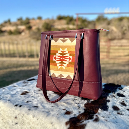 Quanah Style tote in Burgundy and Cream