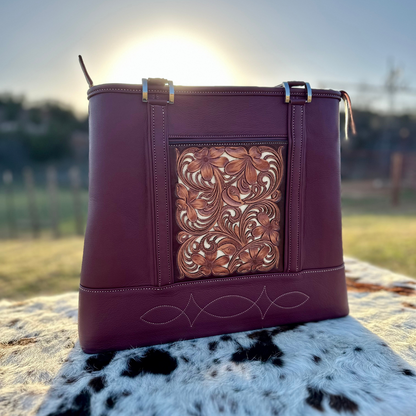 Quanah Style tote in Burgundy and Cream