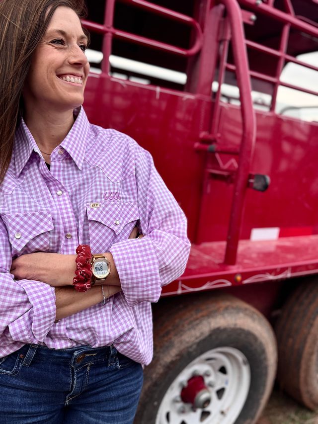 Ely Cattleman Women's Cowboygirl Snap Shirt-Bull Thistle Purple Gingham
