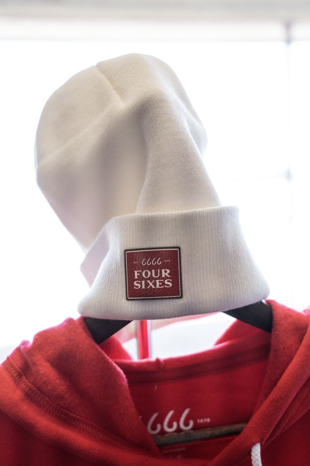 Fleece Lined Beanie - White w/ Red Patch