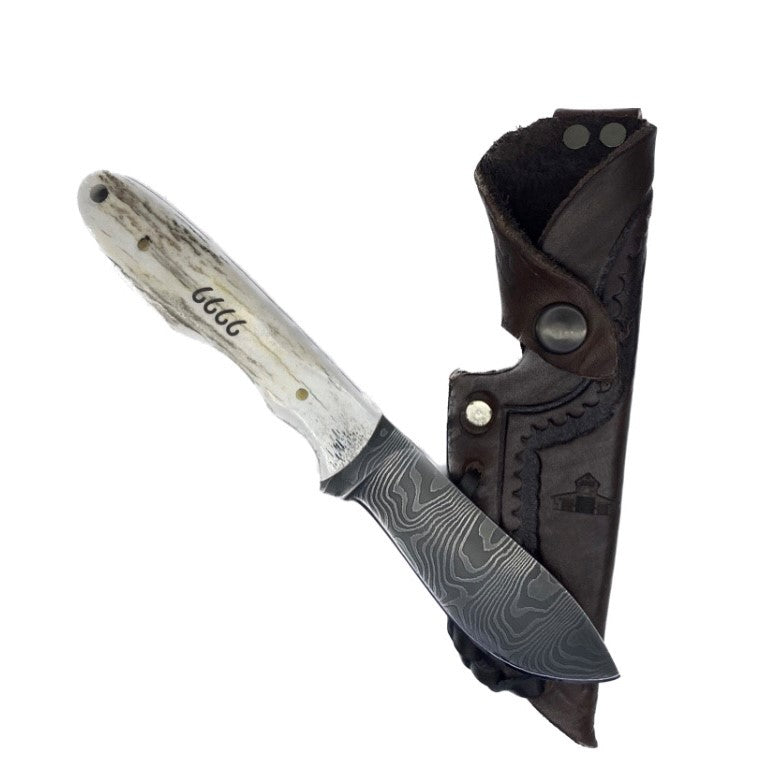 Silver Stag Guide Slab Twist with Sheath- Damascus (DGST4.0)