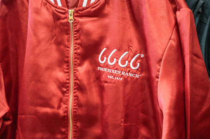 Four Sixes Red Satin Bomber Jacket