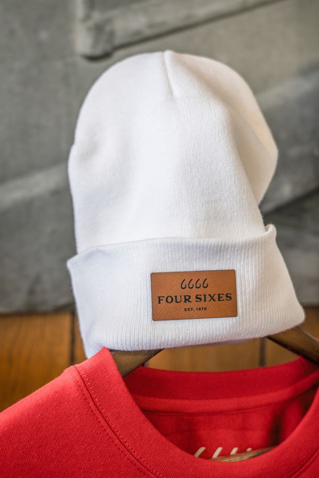 Fleece Lined Beanie - White w/ Leather Patch
