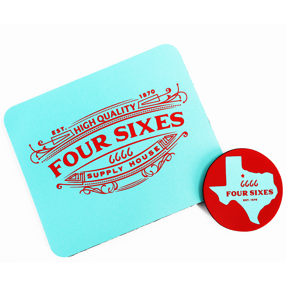Four Sixes Supply House Mouse Pad w/ Coaster- Turquoise/Red